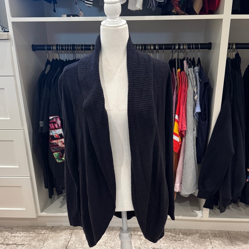 Barefoot Dreams Black Open-Front Draped Cardigan